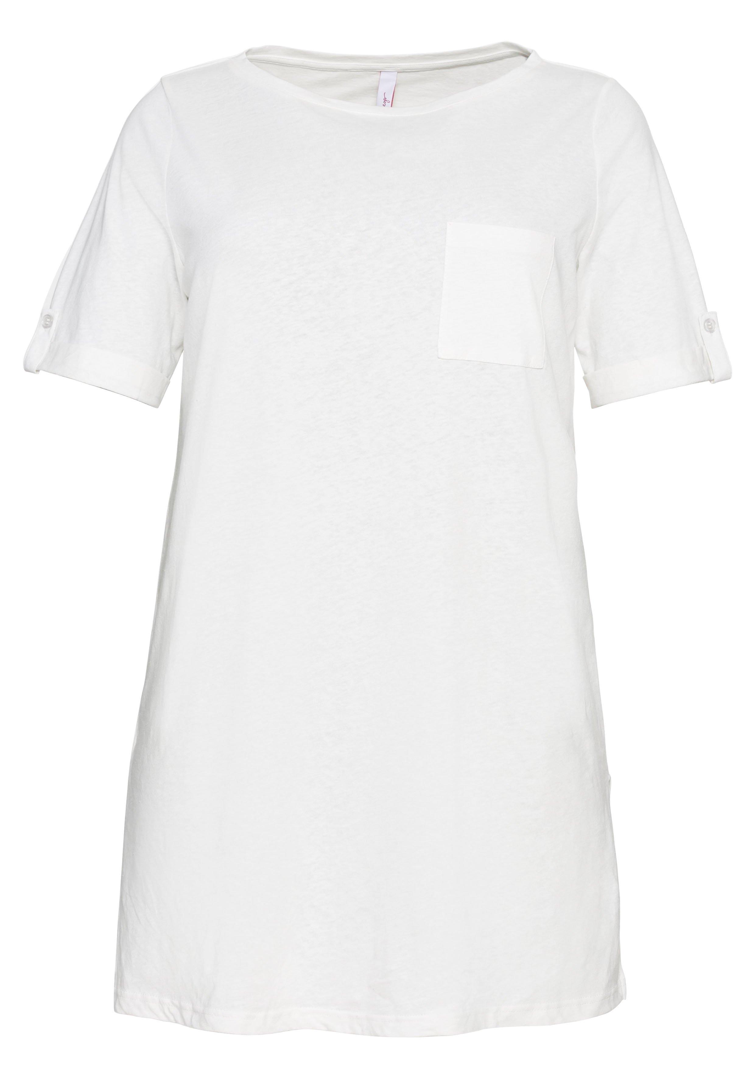Longshirt im Leinenmix, hohe Seitenschlitze
