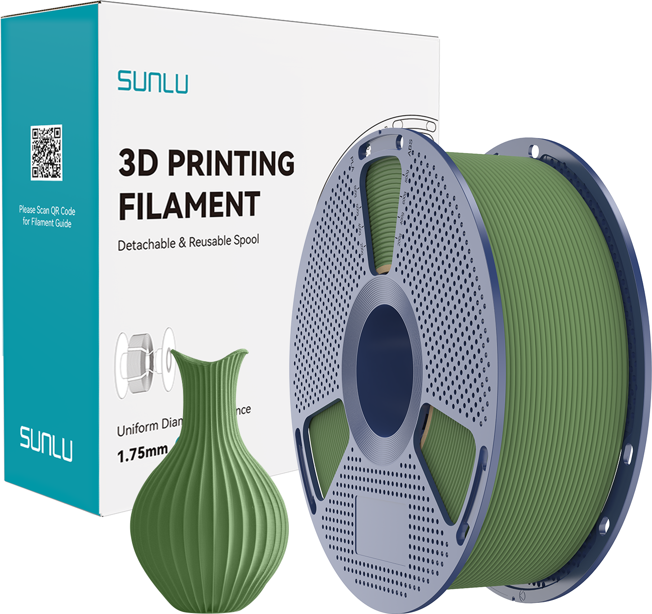 SUNLU  PLA Classic Olive Green, 1,75 mm / 1000 g    High Speed PLA mit mattem Finish in Olive Green