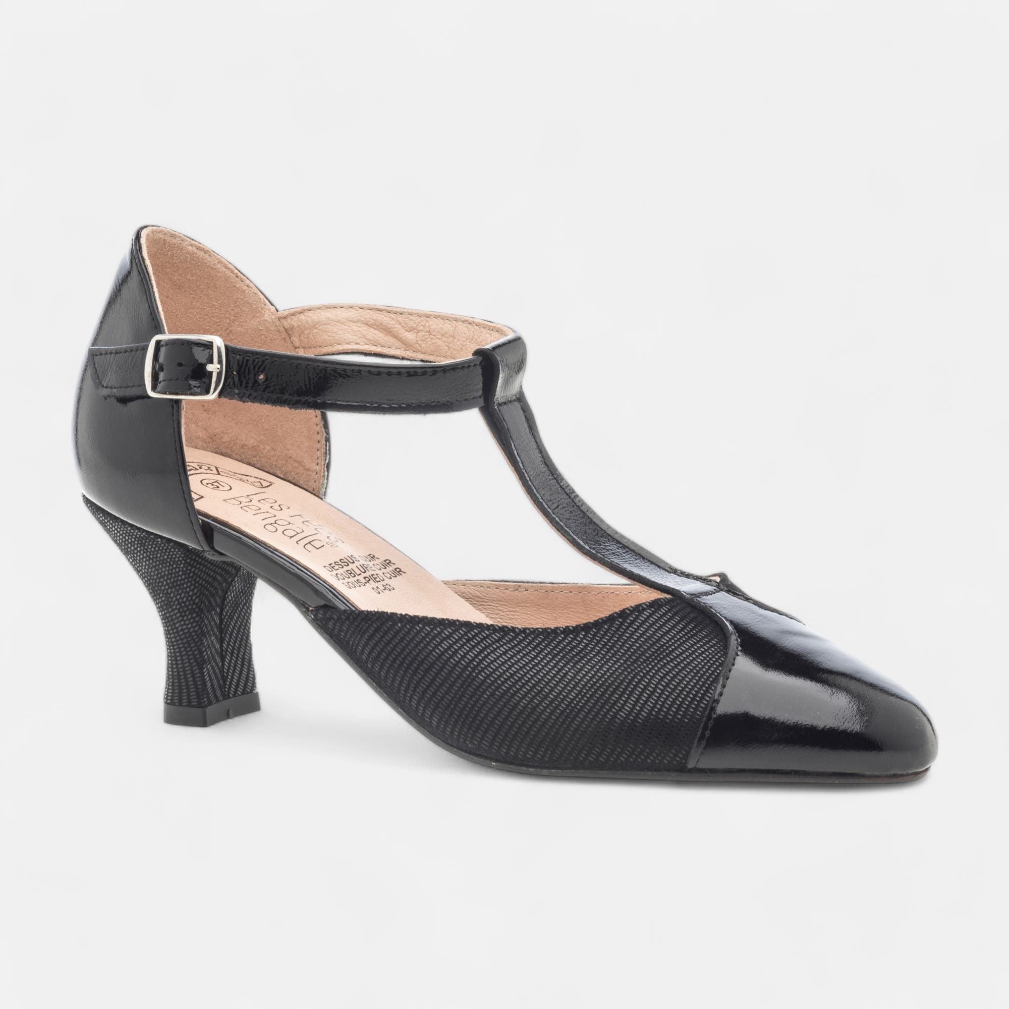 Escarpins quartiers ouverts à talon Femme en cuir noir