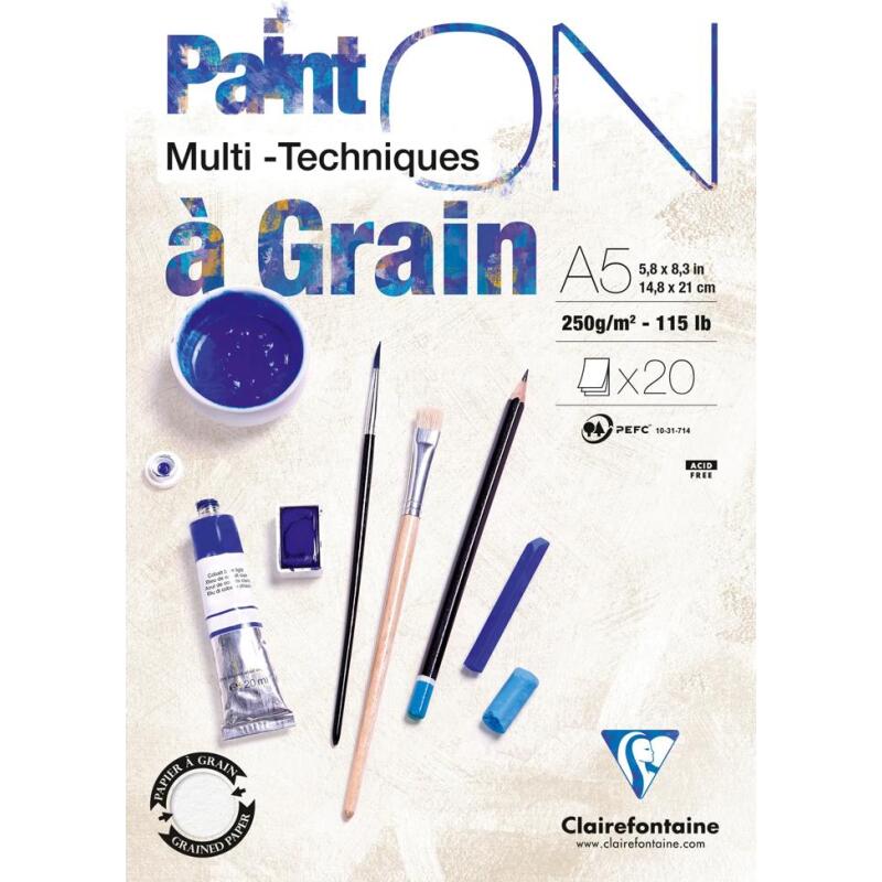 Paint'ON à grain bloc collé 20F A5 250g