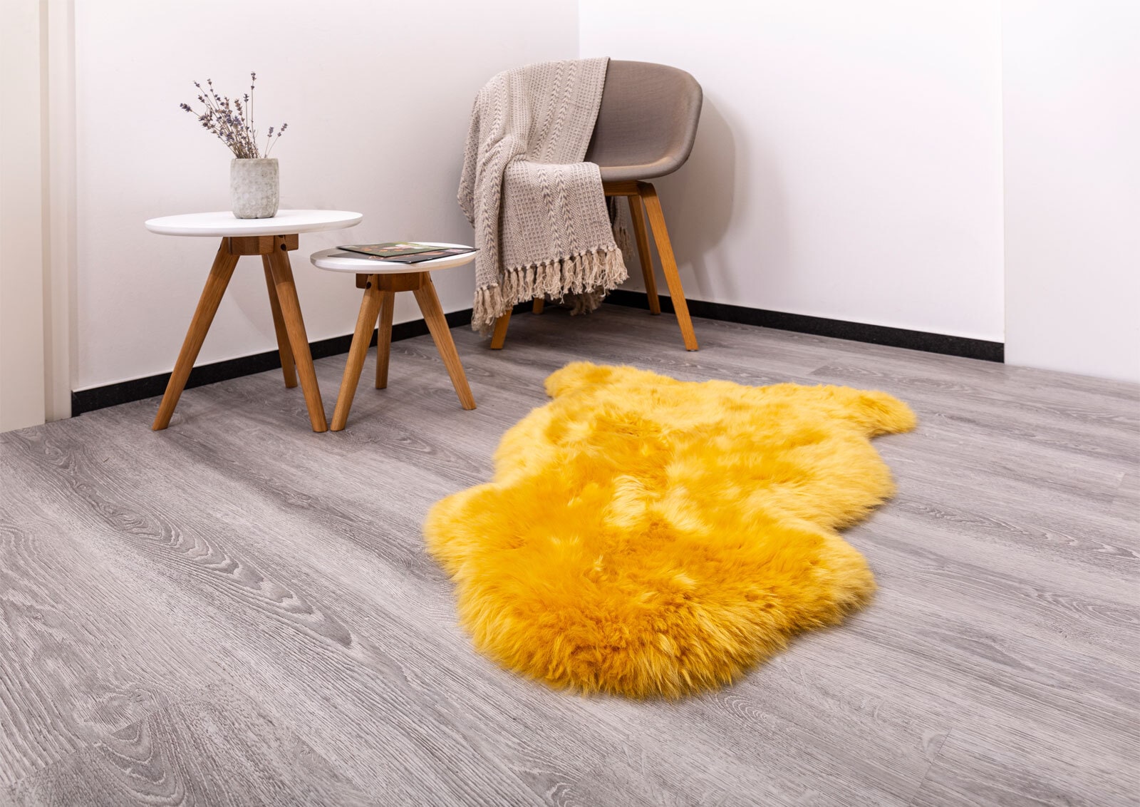 Schaffell UNIKAT OAKLAND I 60 x 85 cm currygelb