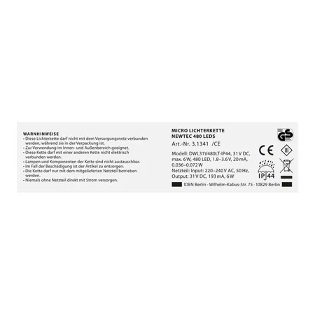 Idena Lichterkette NewTec 480 Micro LED ww 8h Timer