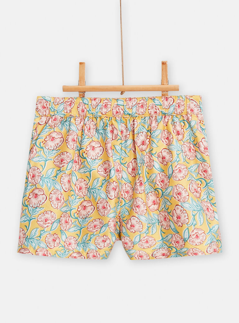 Short jaune imprimé fleuri pour fille