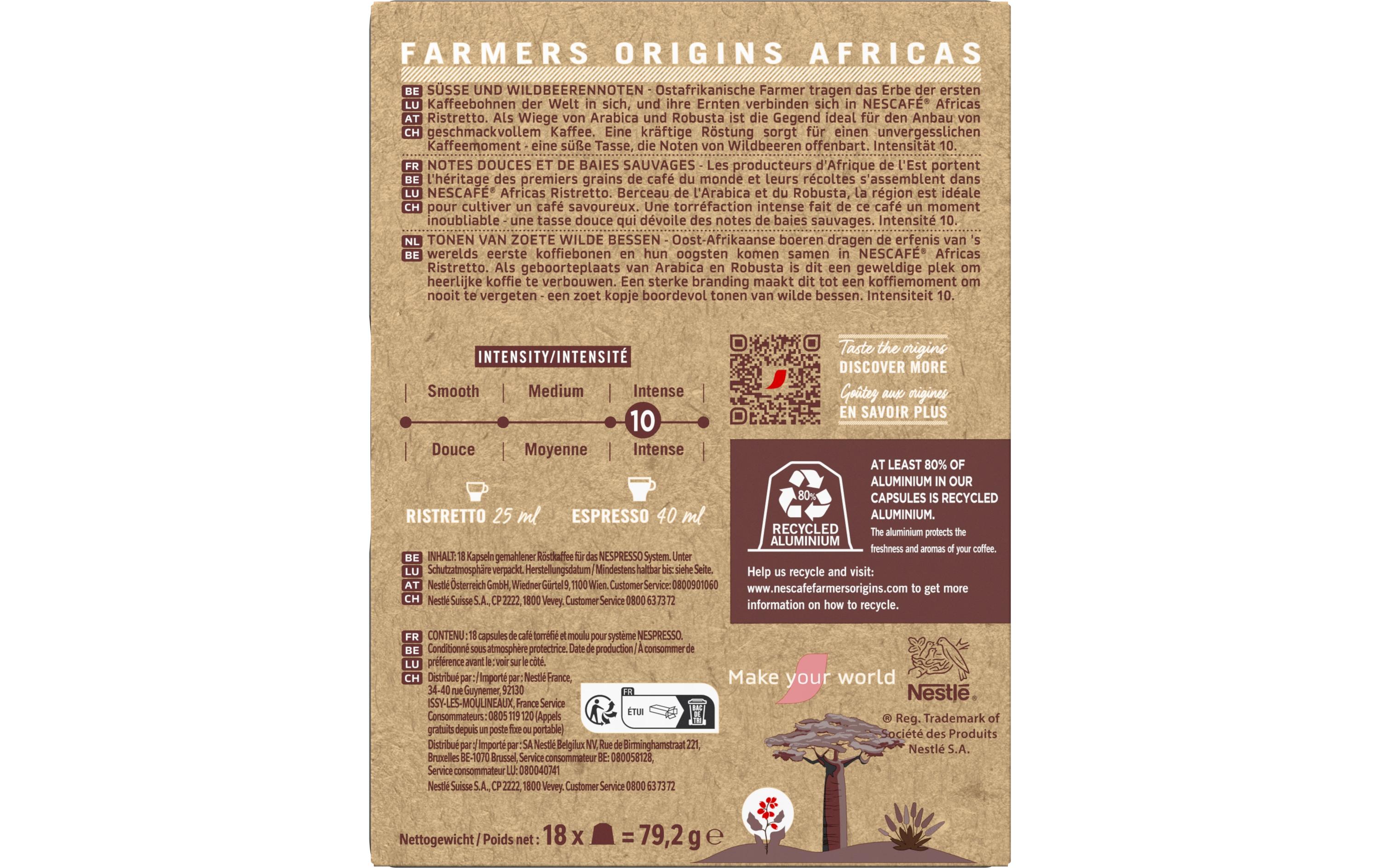 Kaffeekapseln Farmers Origins Africas 18 StückKapseln aus recyceltem Aluminium für das Nespresso-System