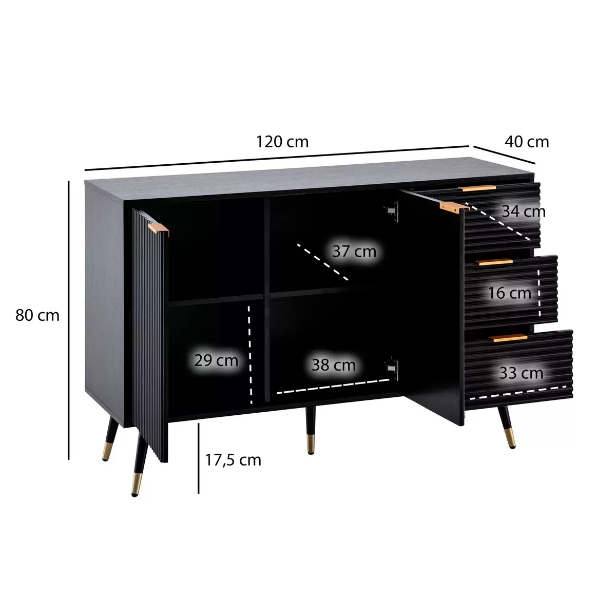 Sideboard Sesma gold,schwarz