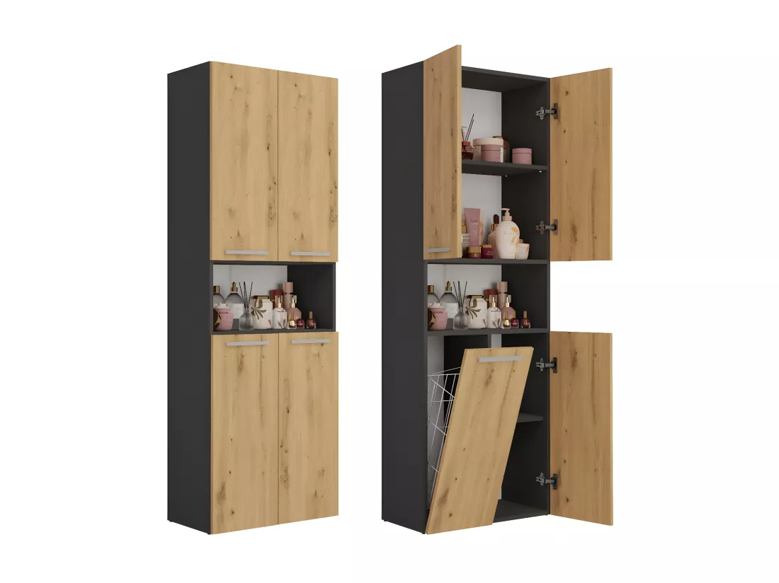 GLAZE - Armoire de salle de bain avec panier à ligne - Style moderne - 174x60x30 cm - Colonne sdb