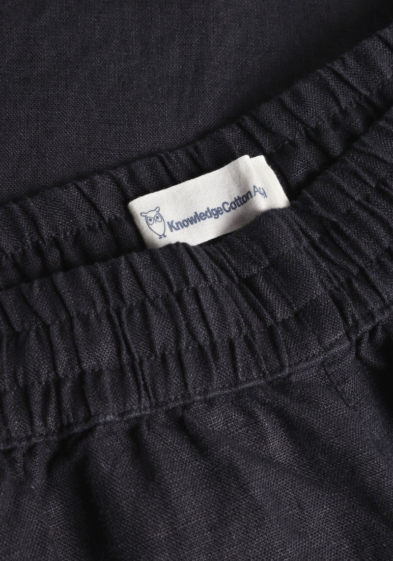 Knowledge Cotton Apparel Leinenshorts Posey Wide Linen Shorts Black Jet