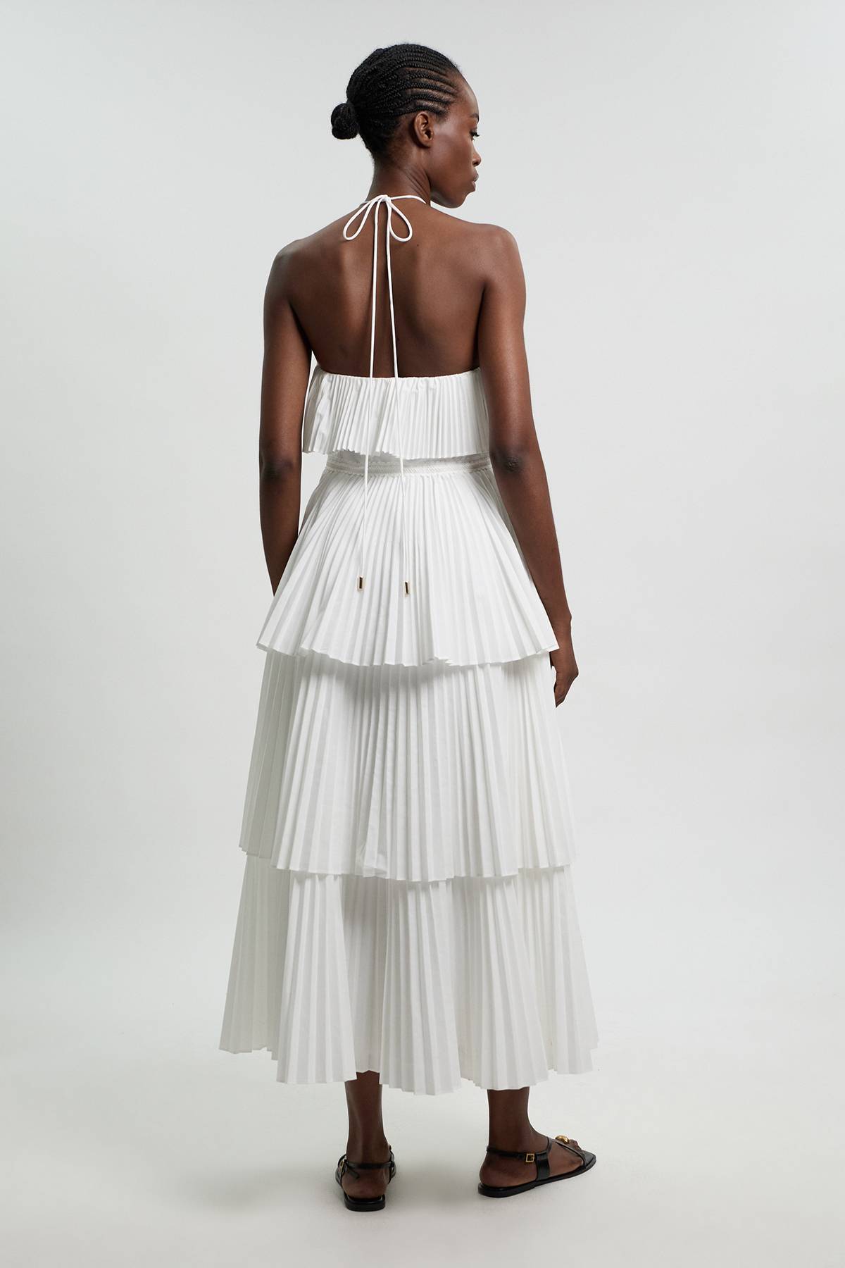 KarenMillen Robe Longue Tissée Dos Nu En Popeline De Coton Avec Détails Plissés Petite