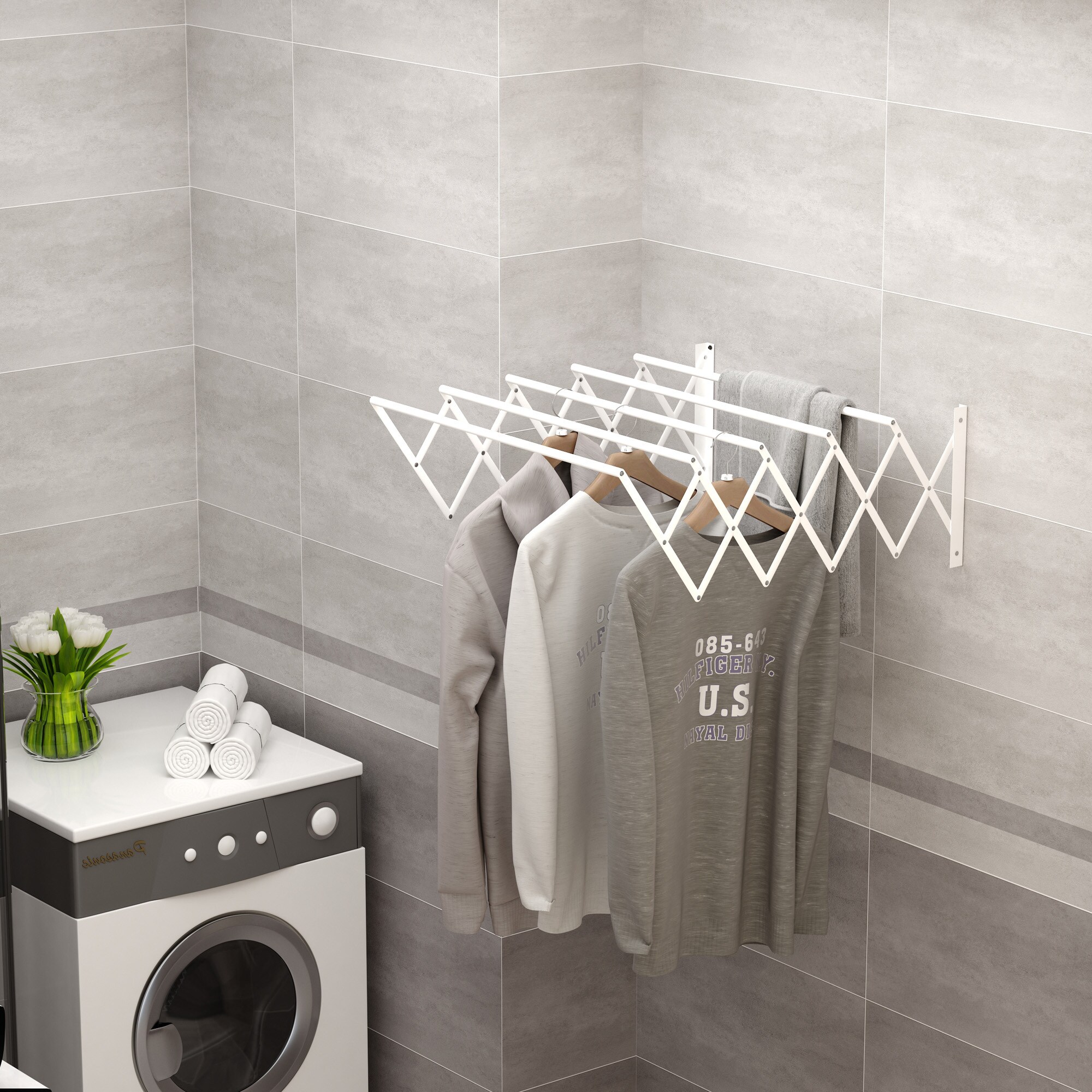 HOMCOM Wäscheständer mit Wandmontage und zusammenklappbar weiß 63,5L x 60B x 20H cm