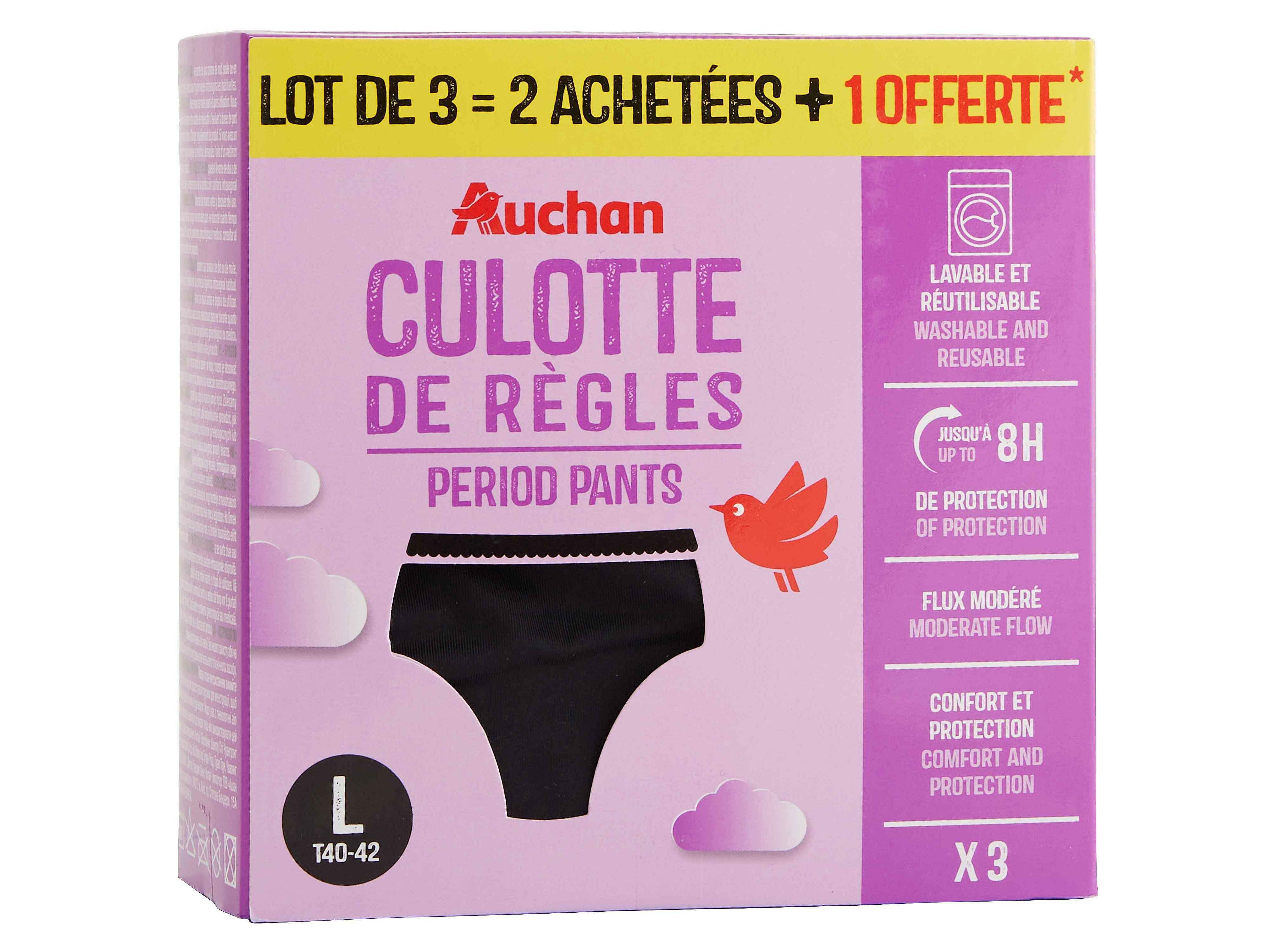 CUECAS MENSTRUAIS AUCHAN PRETO FLUXO MODERADO L 3UN