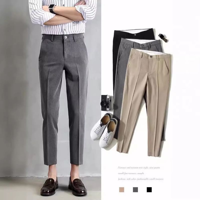 Wewewow - Mid Rise Plain Cropped Tapered Pants