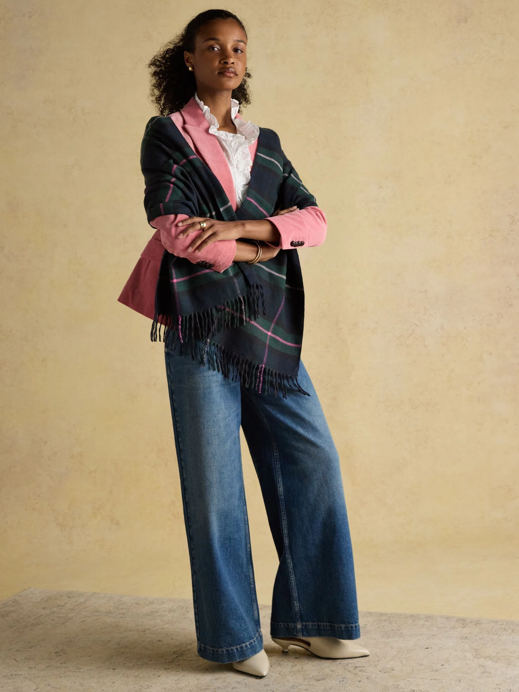 Navy & Pink Check - Joules Langtree Large Scarf