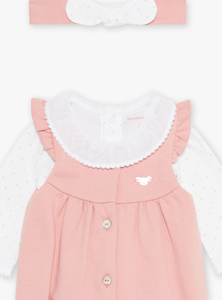 Ensemble body, salopette et bandeau écru
