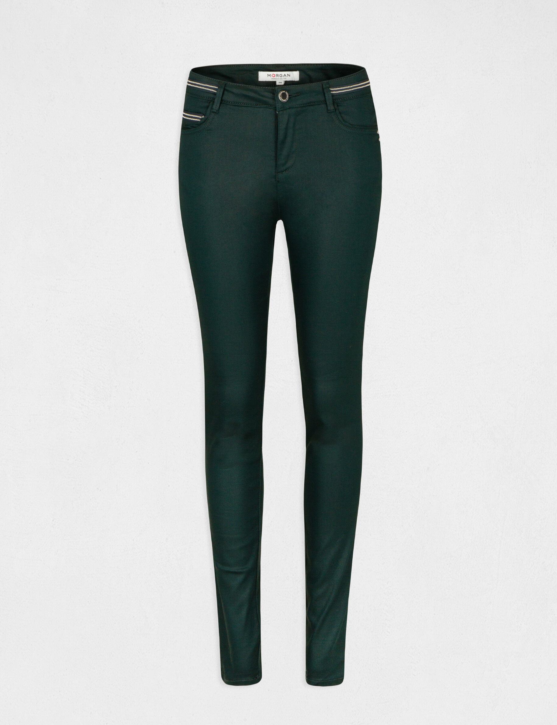 Pantalon slim enduit vert fonce femme - vert_fonce