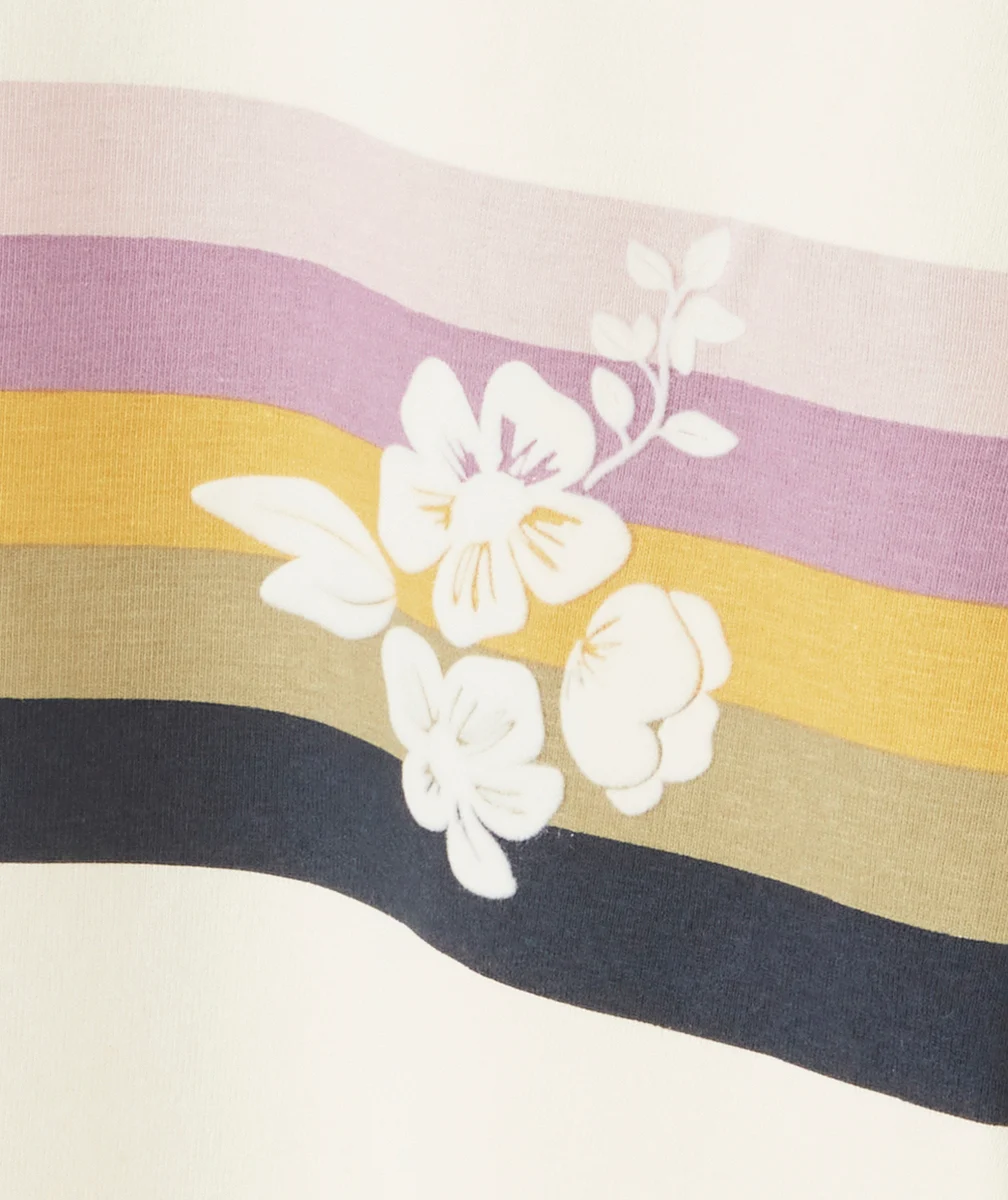 T-SHIRT FILLE EN COTON BIO ÉCRU AVEC BANDES COLORÉES