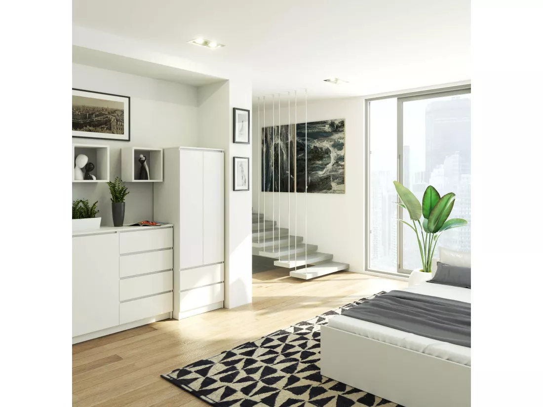Armoire AKORD S60 Blanche 60 cm 2 portes 2 tiroirs façade Blanche 1 étagère 60x51x180 cm