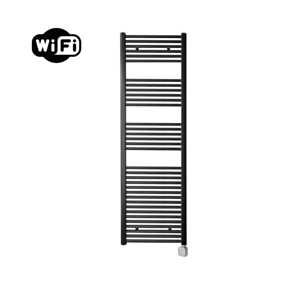 Sanicare Carini elektrische Wifi radiator 172x45cm zwart met thermostaat chroom rechtsonder