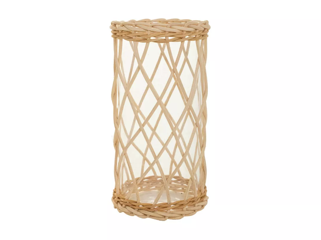 Vase en verre et rotin marron d10x20h