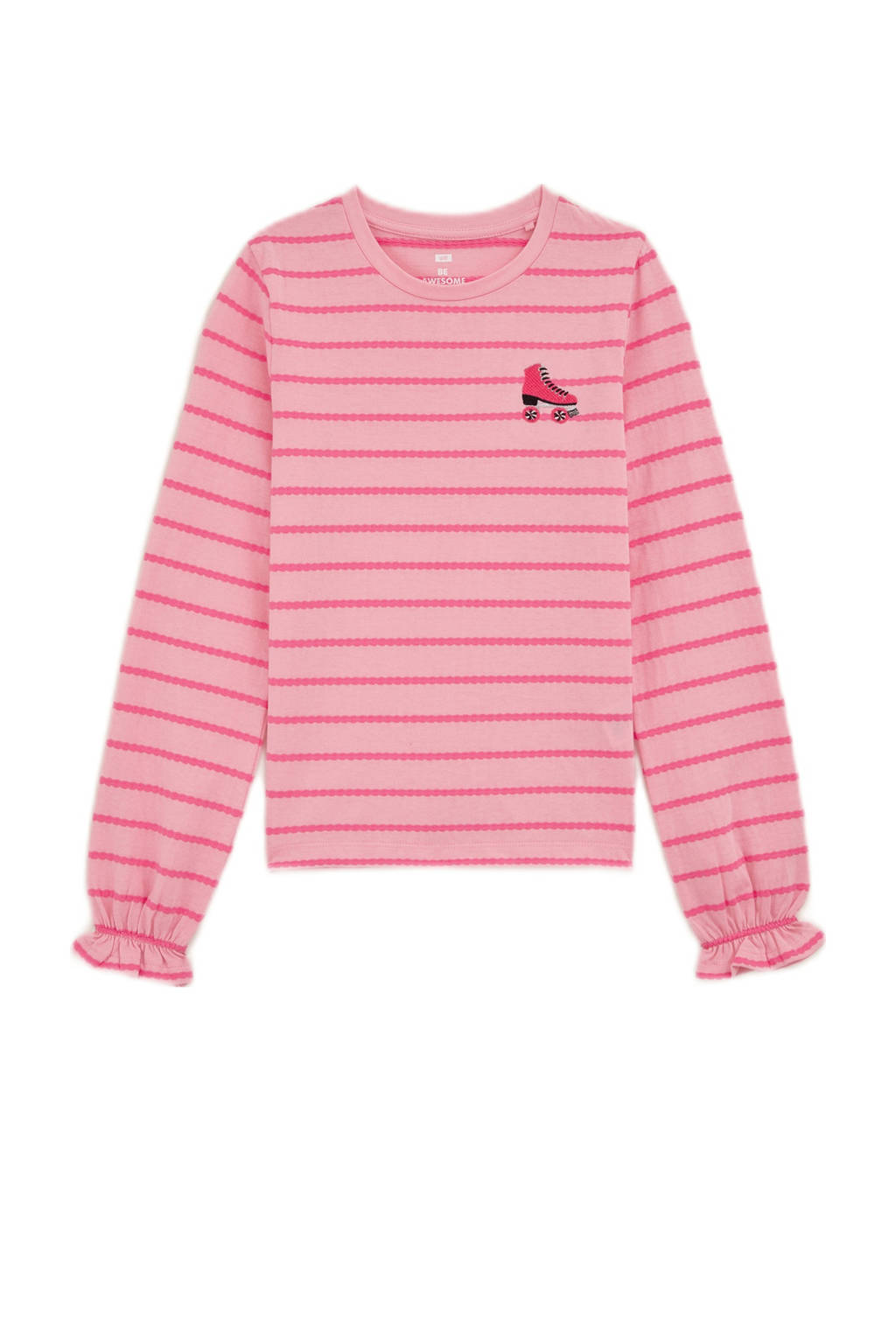 WE Fashion gestreepte longsleeve roze/rood