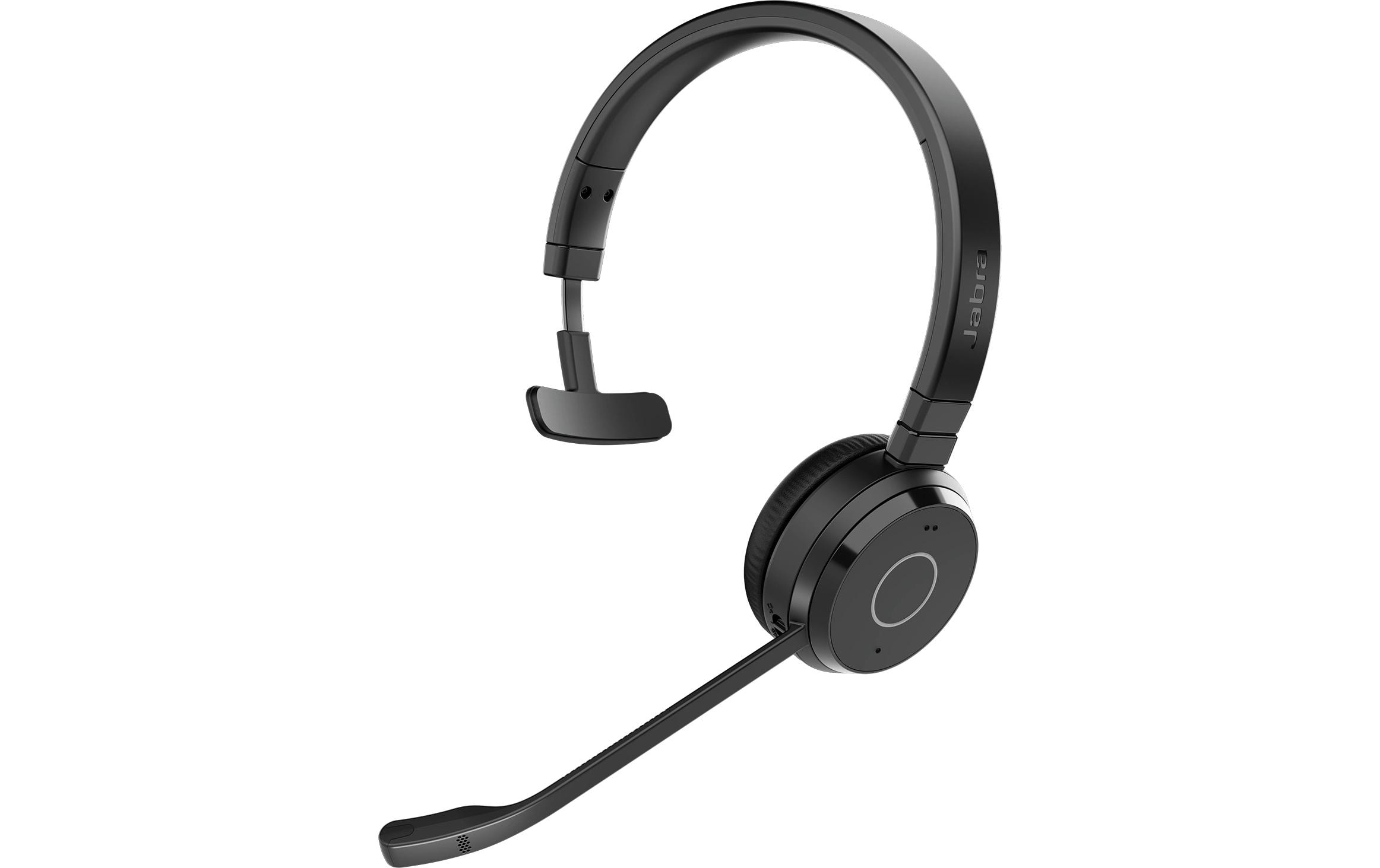 Headset Evolve 65 TE Mono UC inkl. Ladestation<br>Drahtlos-Headset für VoIP-Softphones, Mobiltelefone,Tablets und auch PCs, inkl. Ladestation