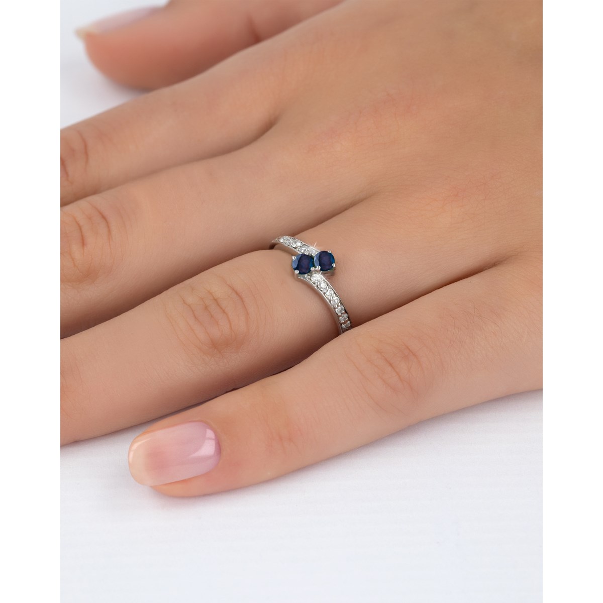 Bague ADEN Or 585 Blanc Duo Saphir et diamants 2.15grs