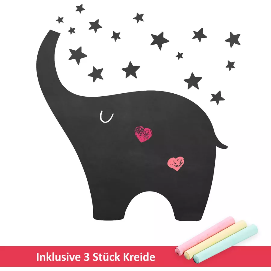 Nikima Wandtattoo 010 Elefant - selbstklebende Tafelfolie Kreidefolie inkl. 3 Stück Kreide schwarz