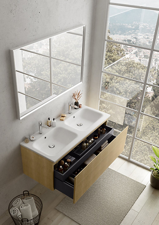 Meuble sous vasque chêne clair 120 cm Pura adapté pour 2 vasques