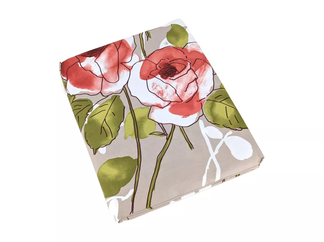 Housse de couette 200x200 cm satin de coton ROSERAIE beige ficelle