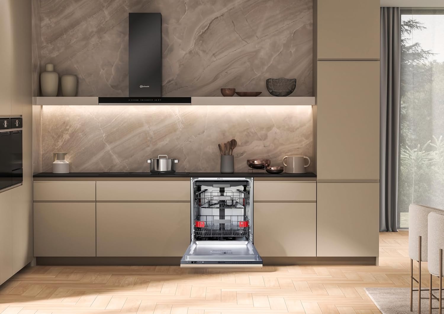 Bauknecht BKSV2 PAN Integrierbarer Geschirrspüler /60 cm/ActiveDry – automatisches Türöffnungssystem/MultiZone – separates Ober- oder Unterkorbspülen/Startzeitvorwahl/Vollwasserschutz/Edelstahl