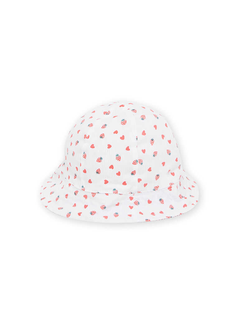 Chapeau blanc et rouge à imprimé fraises et coeurs