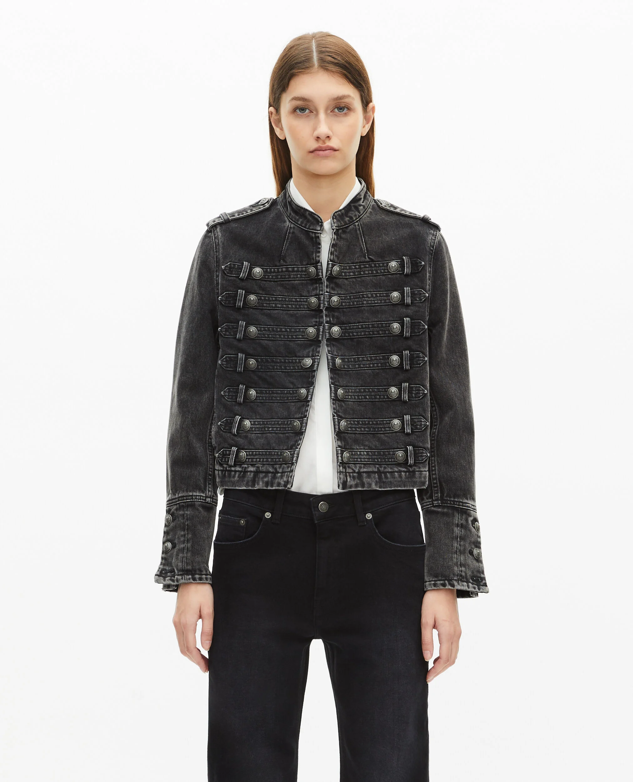 Veste style officier en denim grise