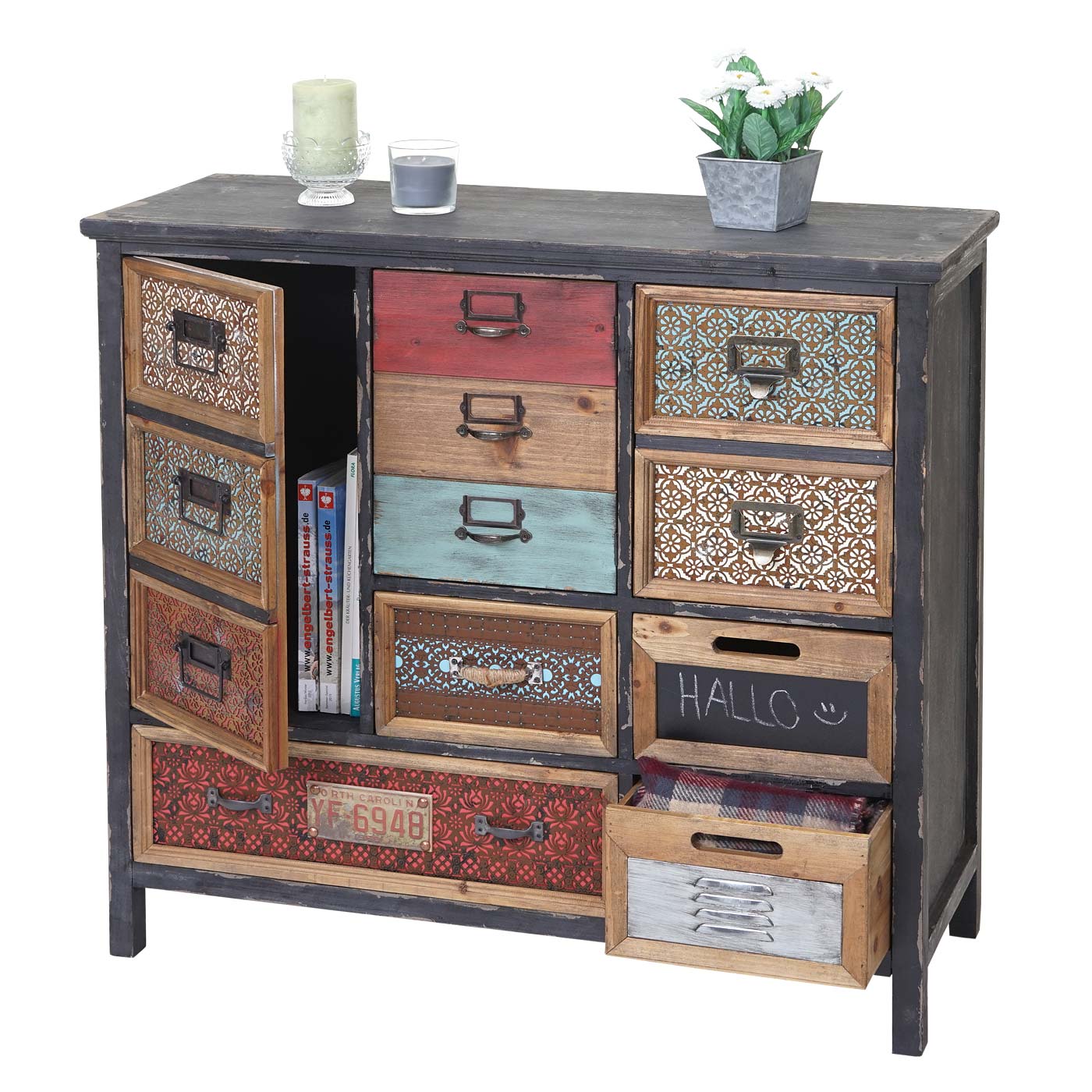 Apotheker-Schrank MCW-A43, Kommode, Tanne Holz massiv Vintage Shabby-Look 84x90x32cm