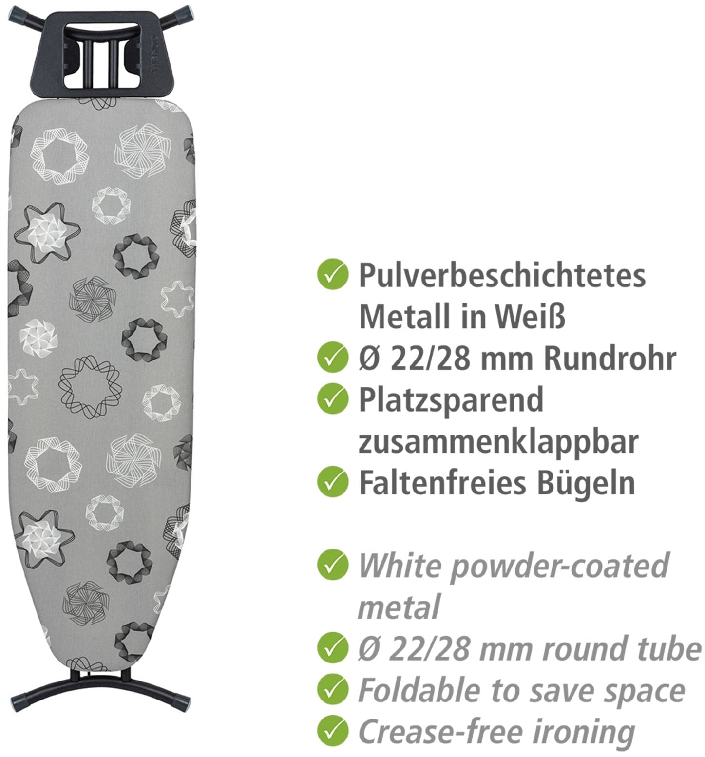 WENKO Bügelbrett »Modell Classic Black« Bügelfläche 120 cmx38 cm höhenverstellbarer Bügeltisch, platzsparend klappbar