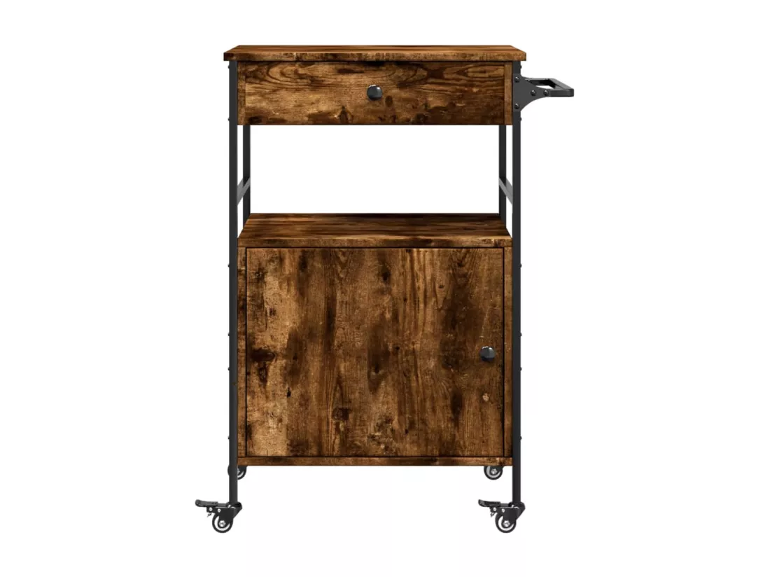 Chariot de cuisine chêne fumé 56x43x89,5 cm bois d'ingénierie