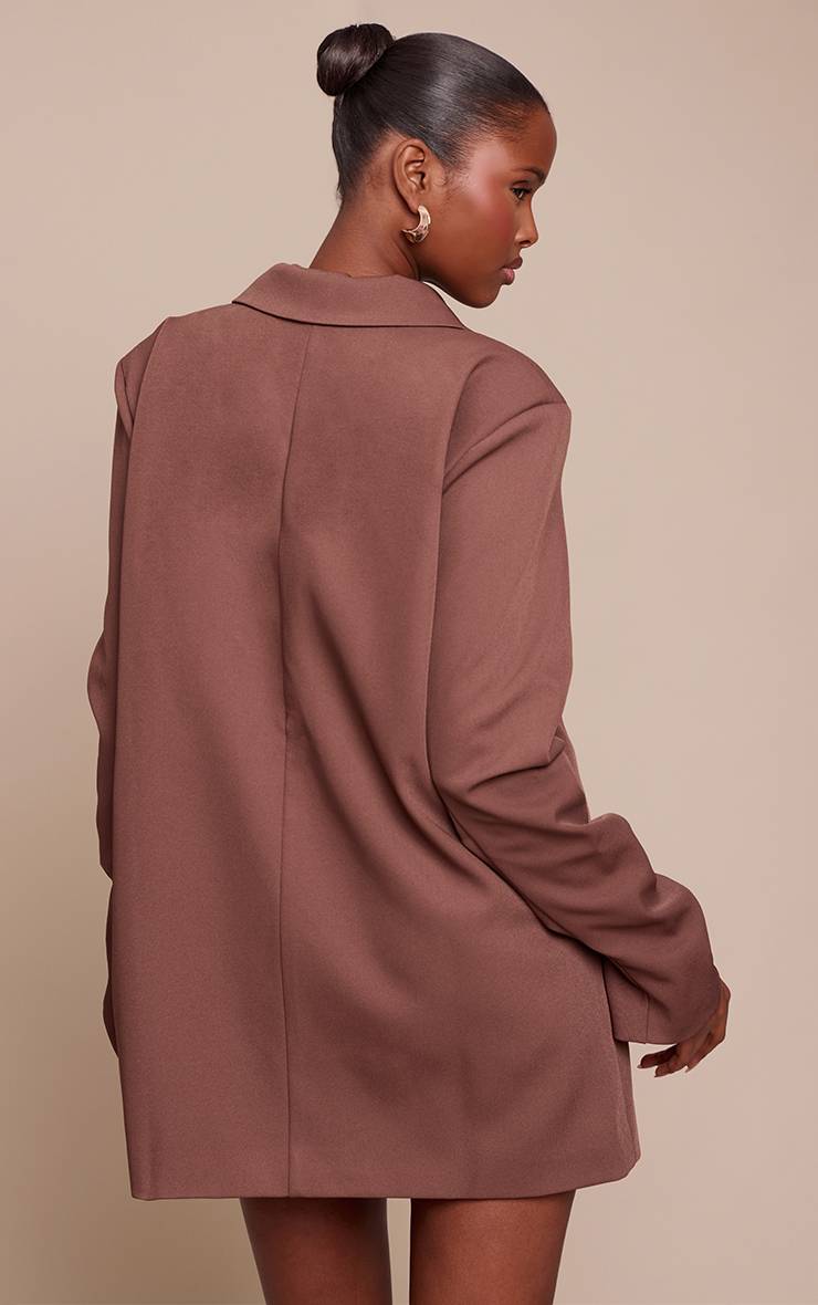 Light Brown Robe Blazer Cintrée En Tissu Tissé À Manches Froncées