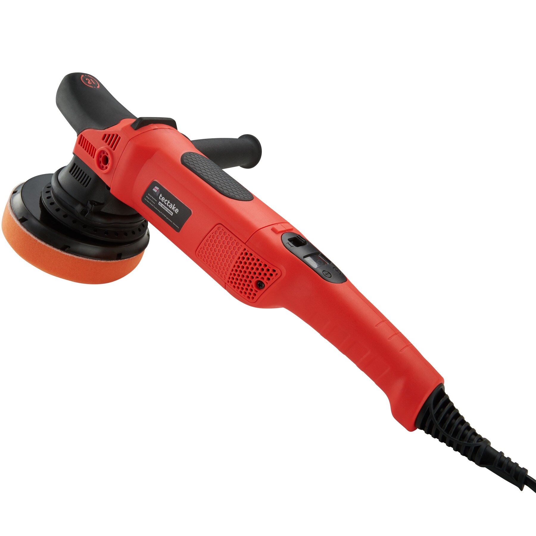 tectake® 3-teiliges Exzenter Poliermaschinen-Set, 810 W und 1650 - 4800 U/min, mit Bogenhandgriff und zusätzlichem Stabgriff, inklusive 2 Ersatzkohlen