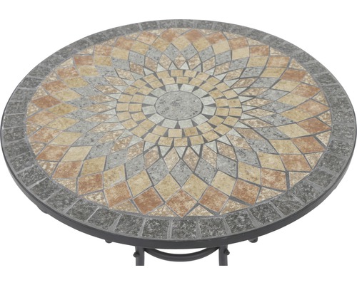 Siena Garden Prato balkontafel, steenmozaïeklook, Ø 70 cm, H 69,5 cm, grijs