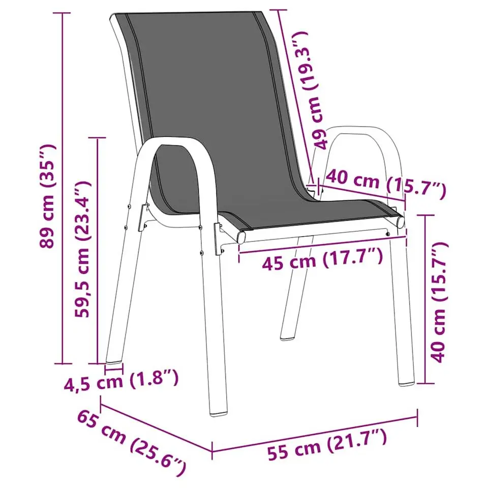 vidaXL - Stapelbare Tuinstoel - Zwart - Stof