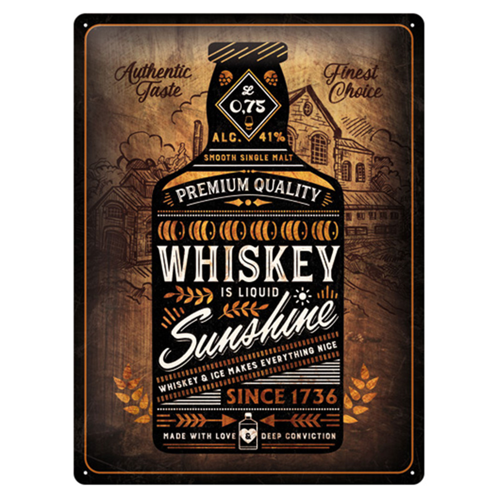 Vintage Blechschild - Whiskey Sunshine - 30x40 cm
