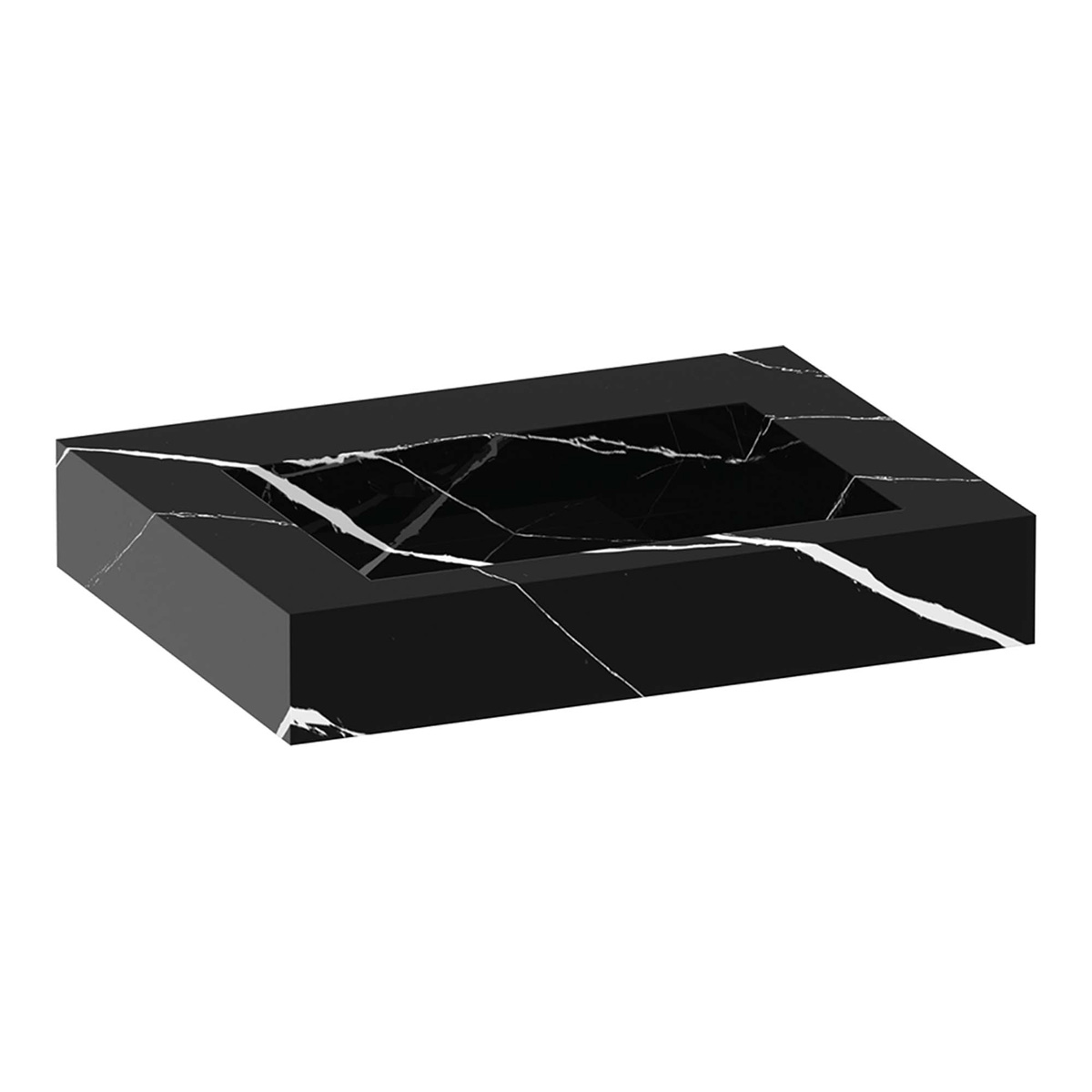 Brauer Coral wastafel marmerlook 60cm zonder kraangat nero marquina
