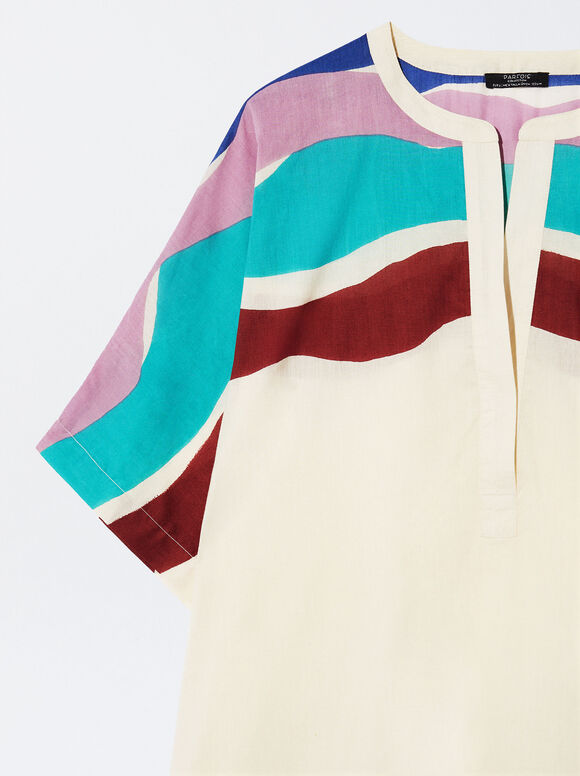Vestido de algodão estampado - Multicolorido