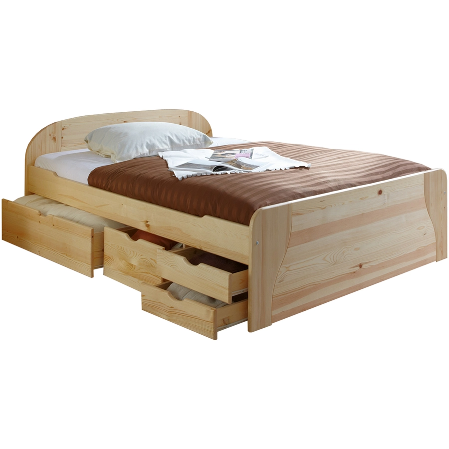 TICAA Doppelbett mit Schubkästen Erna Kiefer Natur Natur