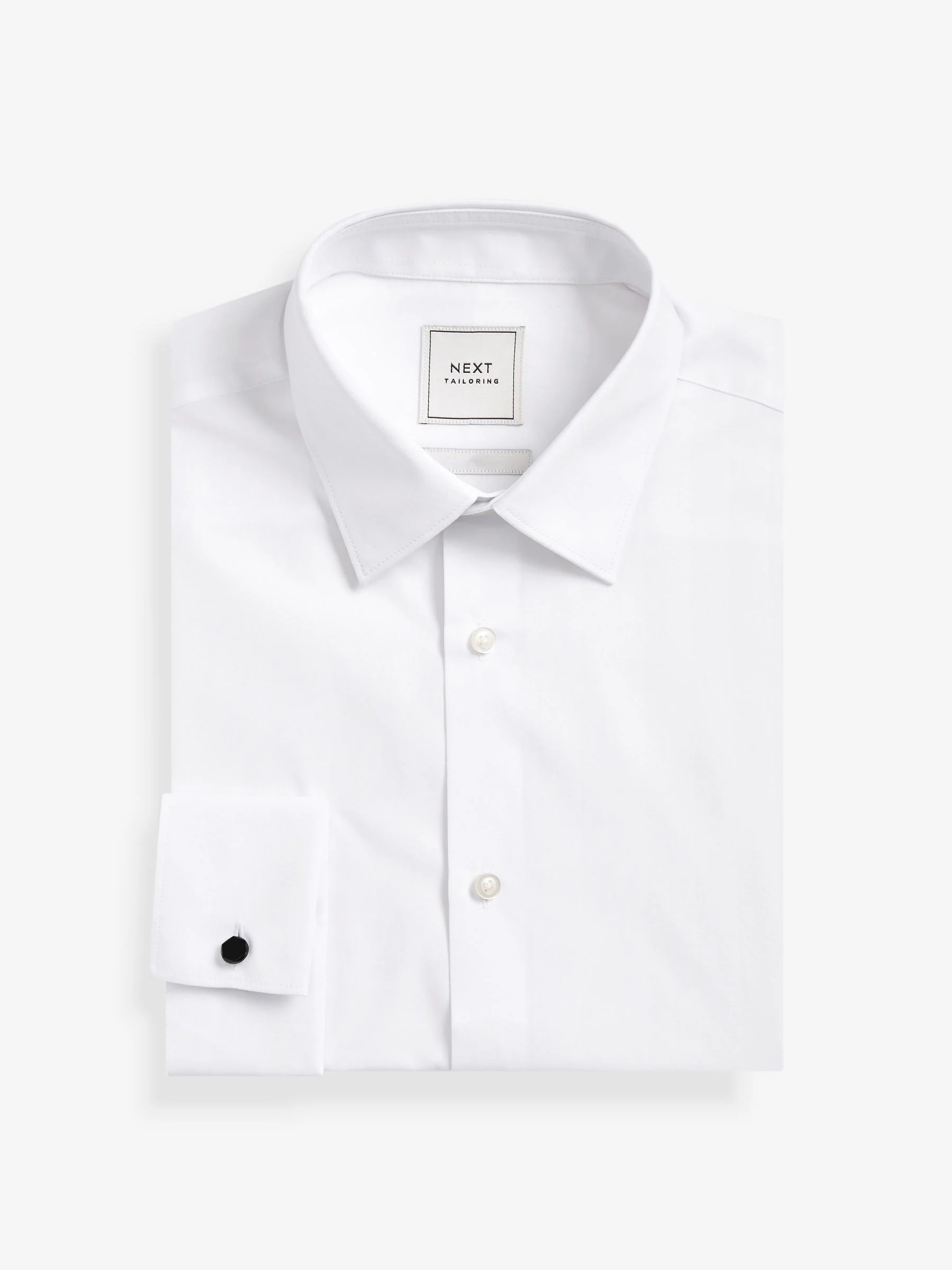 Wit - Slim Fit - Strijkvrij net overhemd met dubbele manchet