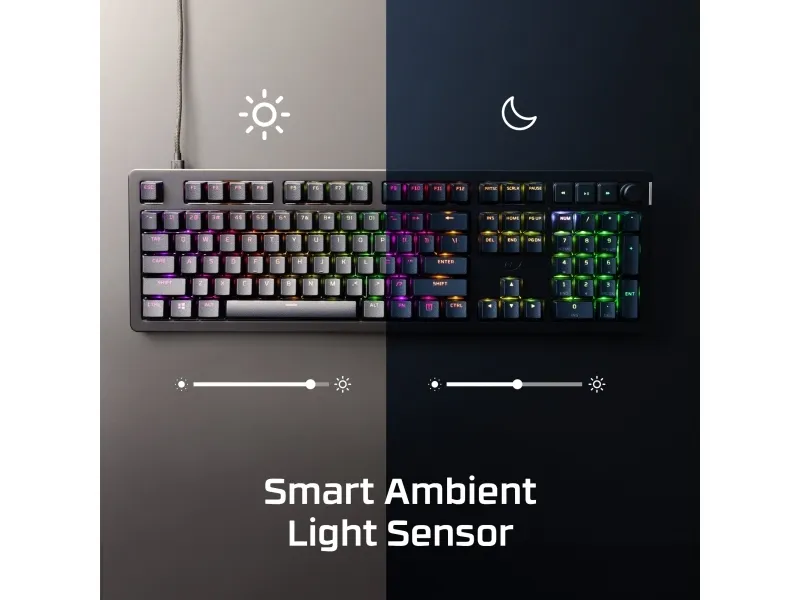 HyperX Alloy Rise - Tastatur - 100% fuld størrelse - bagbelyst - USB-C - QWERTY - Pan Nordic - tastaturkontakt: HyperX Linear - sortering