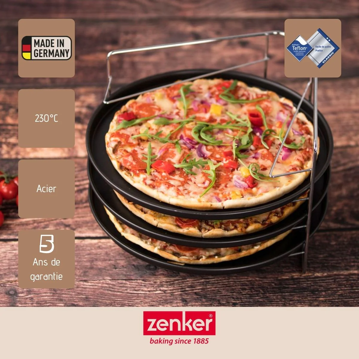 Set de 3 plaques à pizza et une grille de superposition Special Countr
