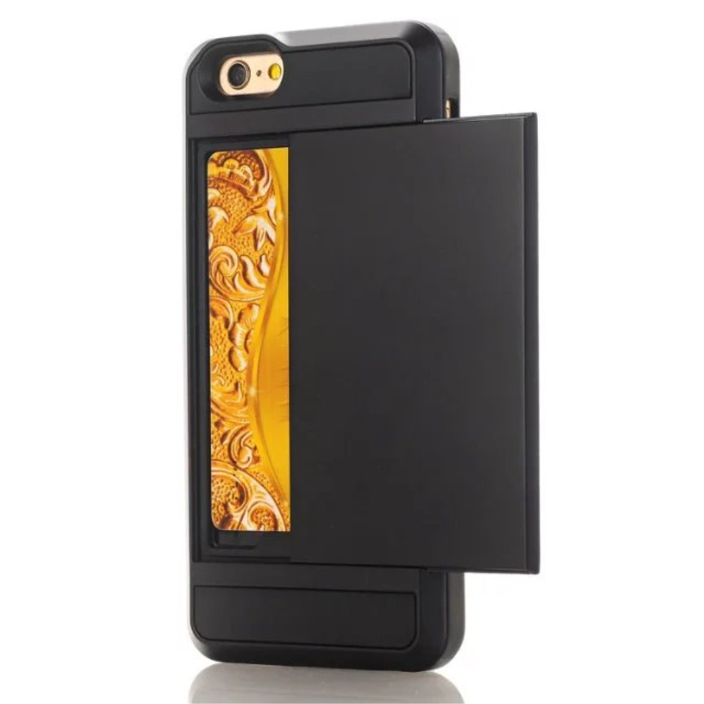 iPhone SE (20222020) / 8 / 7 Hybrid Hardcase Hülle mit integriertem Karten Portemonnaie (aufschiebbar) - Schwarz
