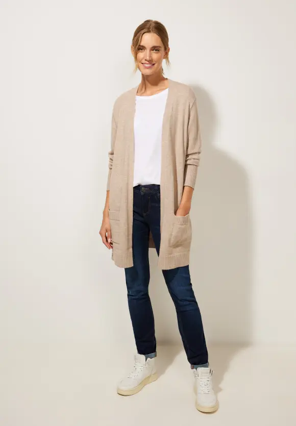 Basic Cardigan mit Taschen - bleached sand melange