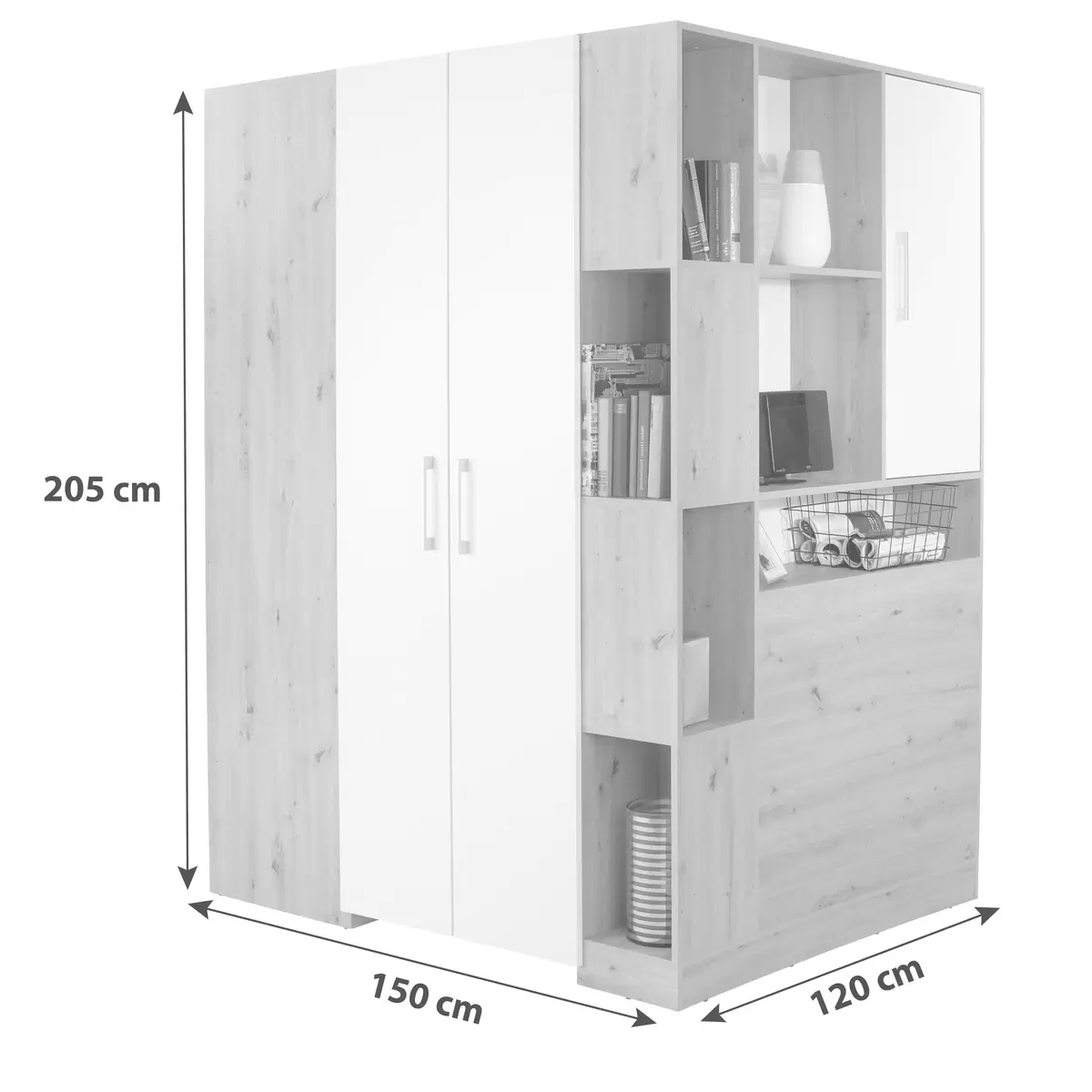 Eckschrank Box weiss,Eiche