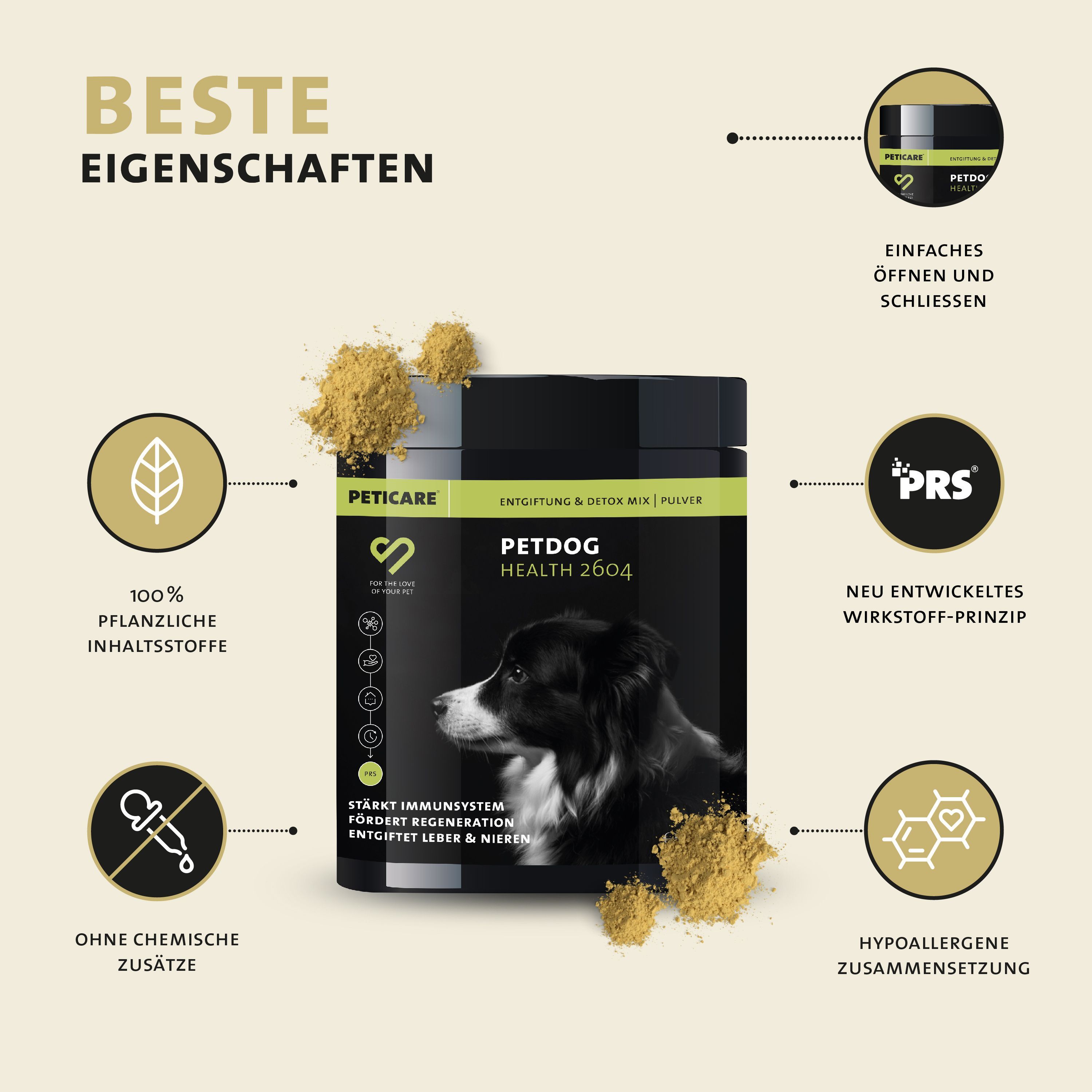 Peticare Detox Entgiftung Pulver für Hunde, reinigende Formel