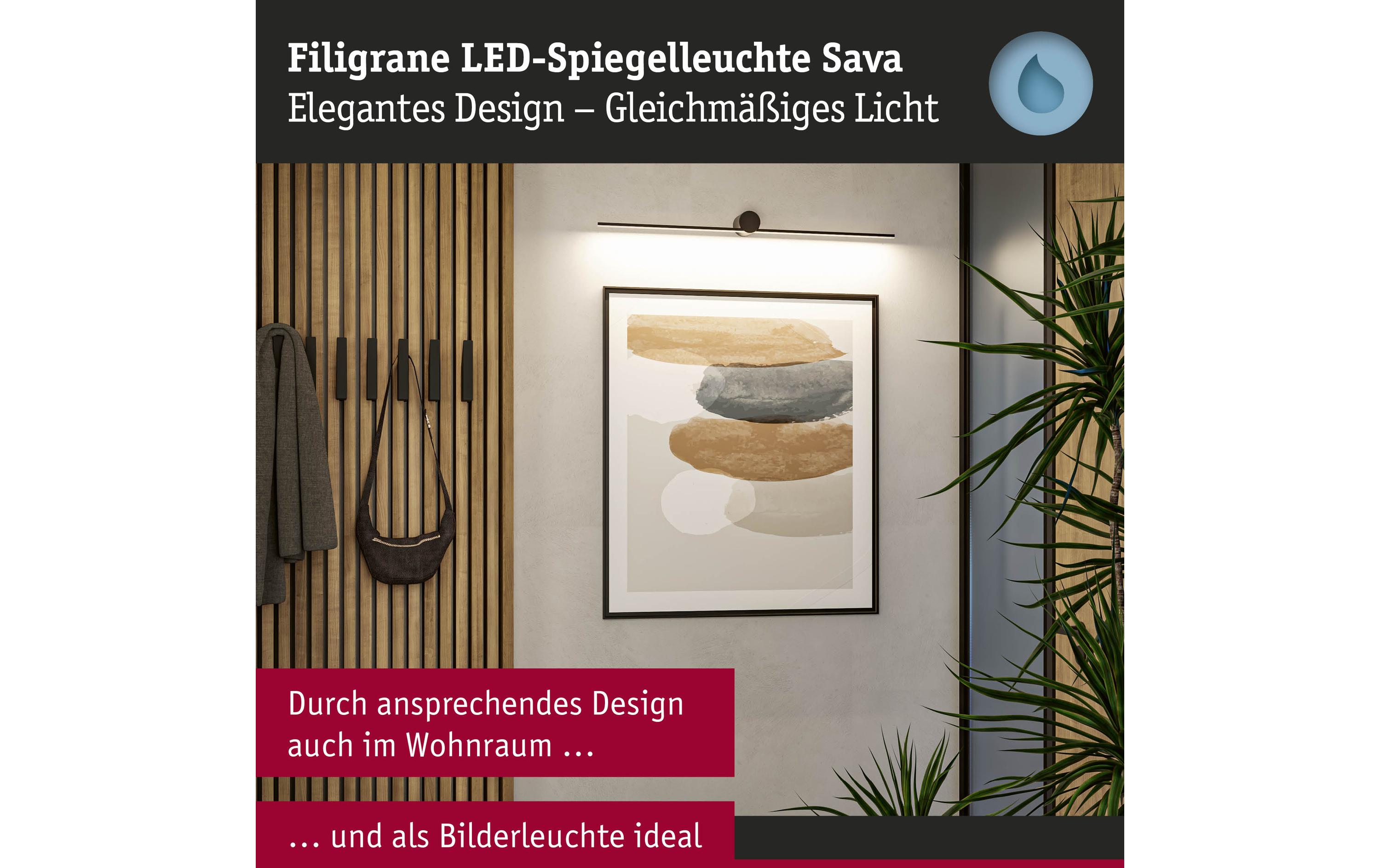 Spiegelleuchte LED Sava 7.5W SchwarzSpiegelrohrleuchte mit Schutzart IP44